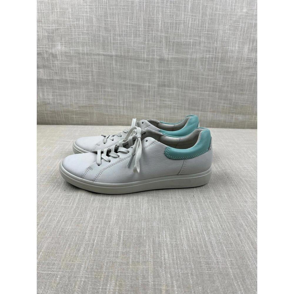 Ecco Womens White Sneakers with Light Blue Heel Accent Size 10 US